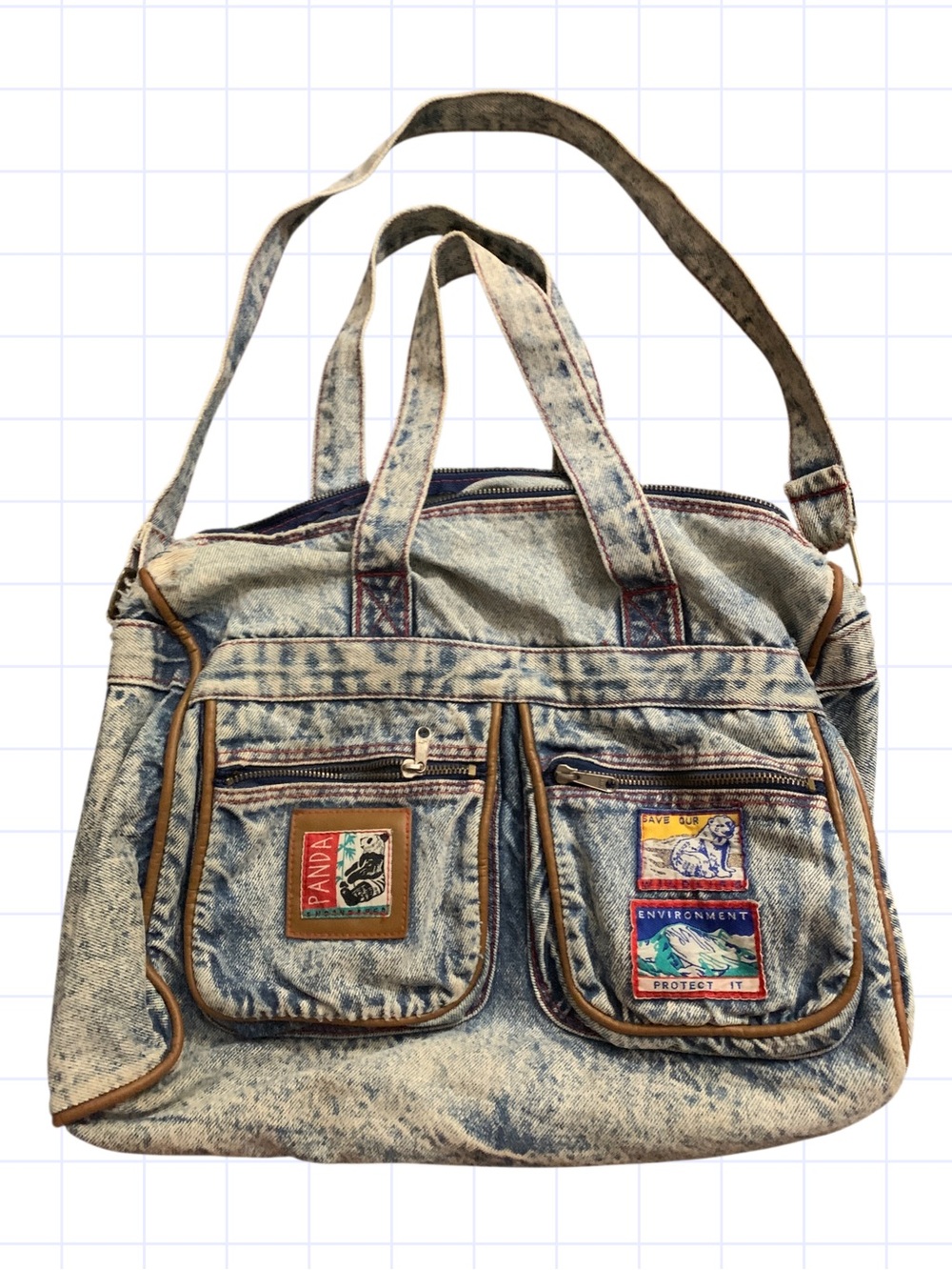 Denim Canvas custom Patch Shoulder Bag - Light Blue